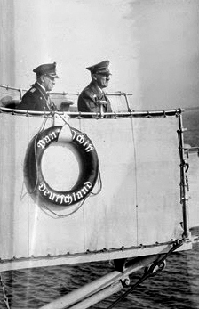 Adolf Hitler with admiral Raeder on the Deutschland battleship between Swinmünde and Memel